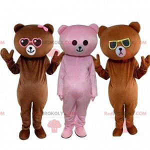 3 colorful teddy mascots, bear costume, teddy bear trio -