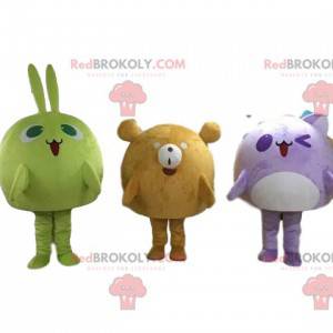 3 mascots, a rabbit, a bear and a cat, colorful and cute -