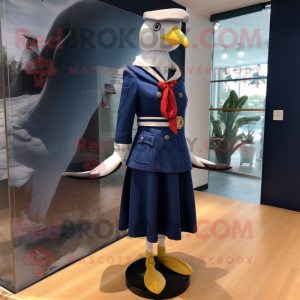 Navy Seagull mascot costume character dressed with a Mini Skirt and Scarves