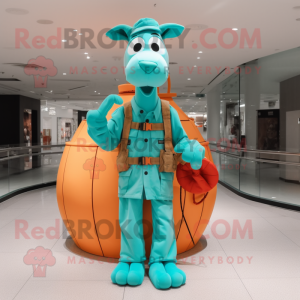Turquoise Giraffe mascot costume character dressed with a Cargo Pants and Rings