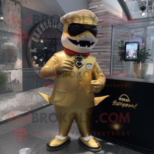 Gold Shark maskot kostym...