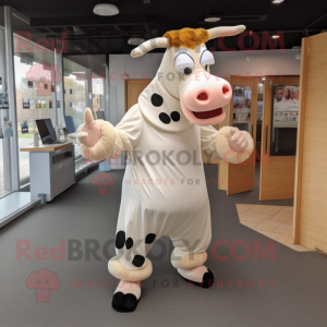 Beige Holstein Cow mascot costume character dressed with a Long Sleeve Tee and Earrings