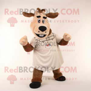 Beige Holstein Cow mascot costume character dressed with a Long Sleeve Tee and Earrings