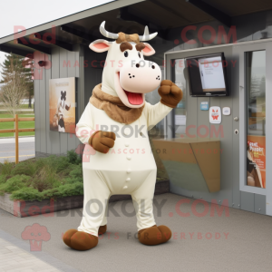 Beige Holstein Cow maskot...