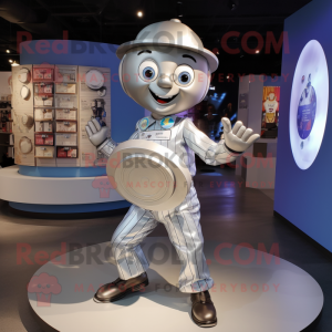 Silver Plate Spinner mascot costume character dressed with a Romper and Messenger bags