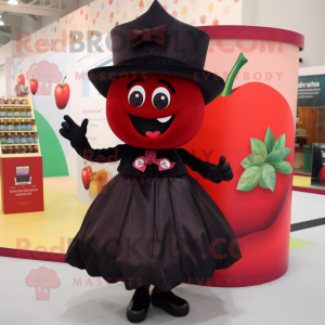 Black Cherry mascot costume character dressed with a Culottes and Foot pads
