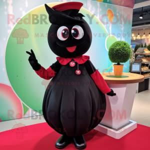 Black Cherry mascot costume character dressed with a Culottes and Foot pads