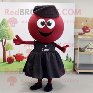 Black Cherry mascot costume character dressed with a Culottes and Foot pads