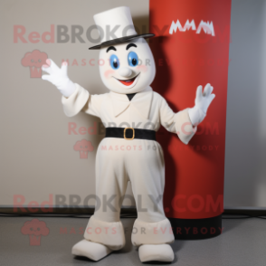 Cream Mime mascot costume character dressed with a Flare Jeans and Mittens