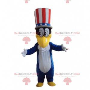 Eend mascotte met een Amerikaanse hoed, patriottische kostuum -