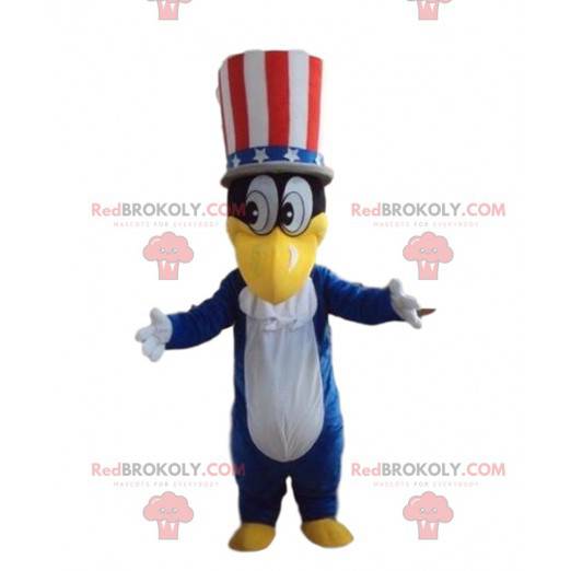 Duck mascot with an American hat, patriot costume -