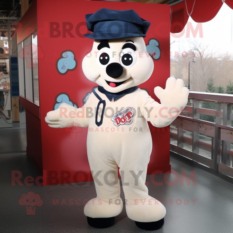 Cream Mime mascot costume character dressed with a Flare Jeans and Mittens