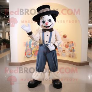 Cream Mime mascot costume character dressed with a Flare Jeans and Mittens