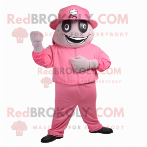 Pink Wrist Watch mascot costume character dressed with a Sweatshirt and Hats