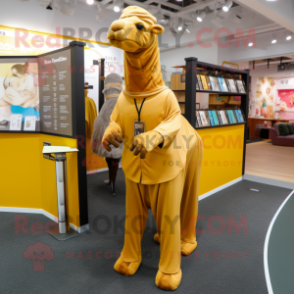 Gold Camel mascot costume character dressed with a Trousers and Scarf clips