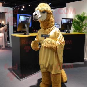 Gold Camel mascot costume character dressed with a Trousers and Scarf clips