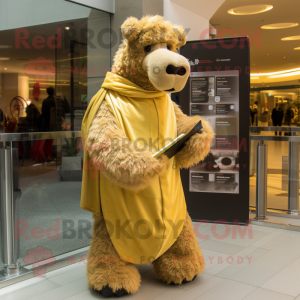 Gold Camel mascot costume character dressed with a Trousers and Scarf clips