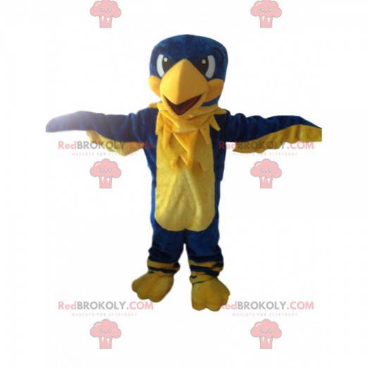 Mascotte d'aigle jaune et bleu, oiseau géant, vautour coloré -