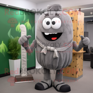 Gray Burgers mascot costume character dressed with a Jumpsuit and Tie pins