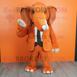 Orange Mammoth mascot costume character dressed with a Suit and Cufflinks