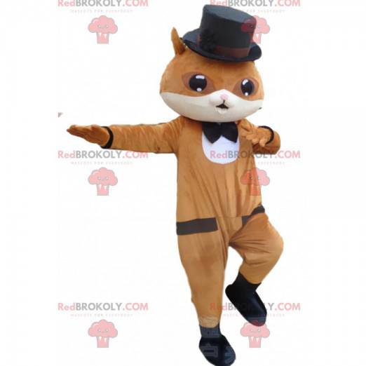 Mascot bruine en witte kat, zeer elegant. Kat kostuum -