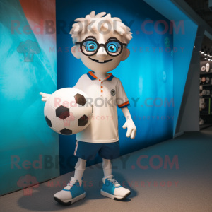 nan Soccer Ball mascot costume character dressed with a T-Shirt and Eyeglasses