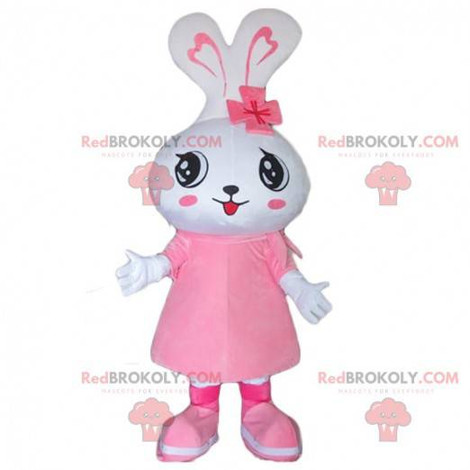 Wit konijn mascotte, konijn kostuum, vrouwelijke vermomming -