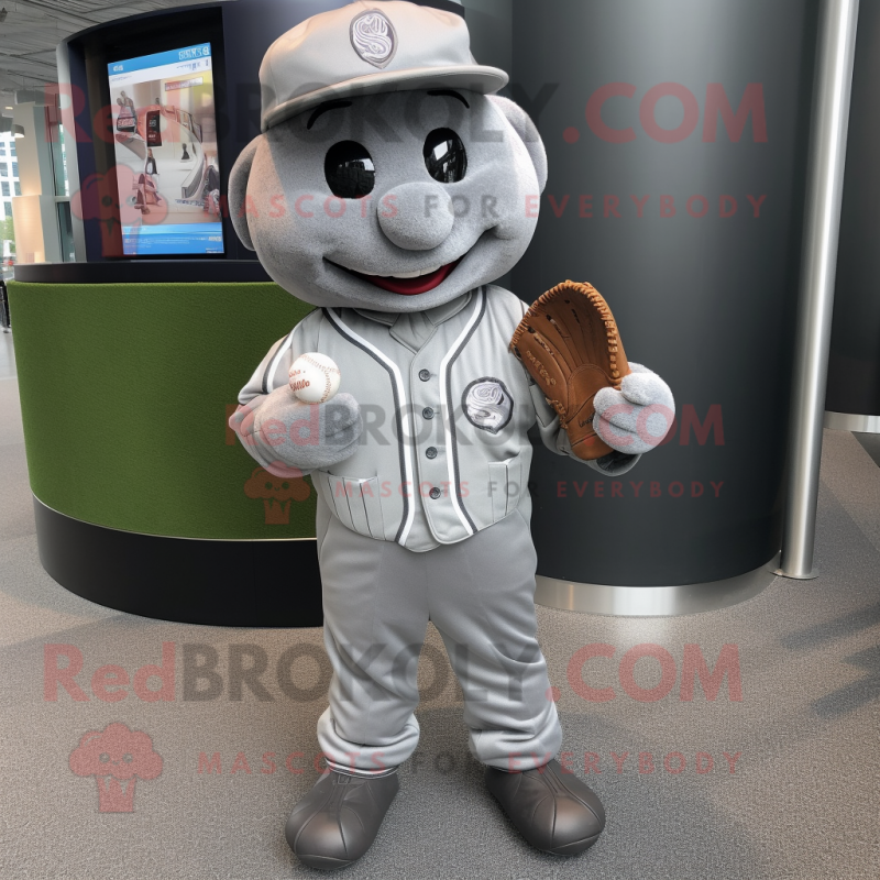 Gray Baseball Glove mascot costume character dressed with a Suit Jacket and Coin purses