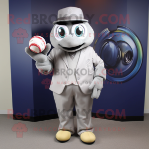 Gray Baseball Glove mascot costume character dressed with a Suit Jacket and Coin purses