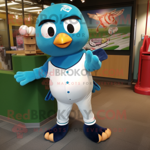 Turquoise Dove mascot costume character dressed with a Baseball Tee and Anklets