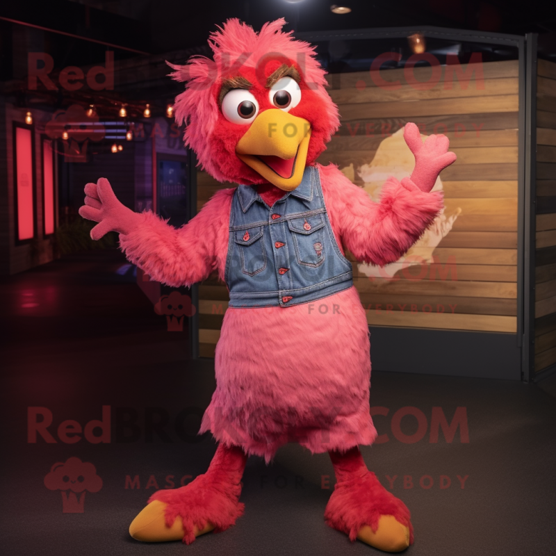 Magenta Chicken Parmesan mascot costume character dressed with a Denim Shirt and Anklets