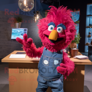 Magenta Chicken Parmesan mascot costume character dressed with a Denim Shirt and Anklets