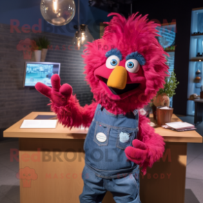 Magenta Chicken Parmesan mascot costume character dressed with a Denim Shirt and Anklets