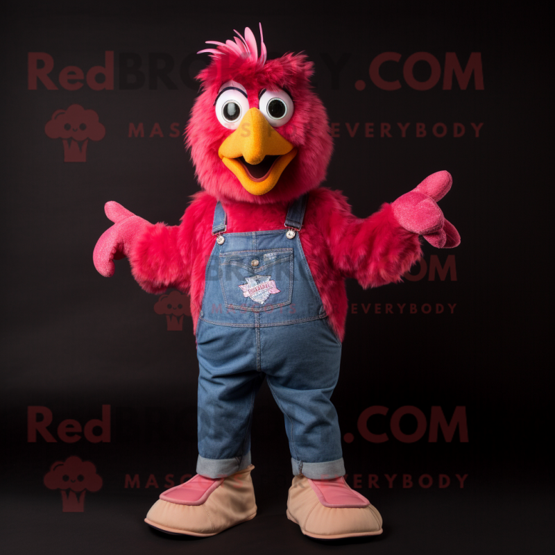 Magenta Chicken Parmesan mascot costume character dressed with a Denim Shirt and Anklets