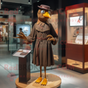 Brown Blackbird mascot costume character dressed with a Pencil Skirt and Watches