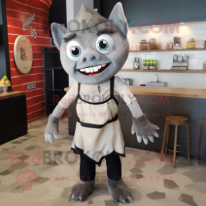 Gray Ceviche mascot costume character dressed with a Sheath Dress and Suspenders