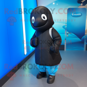 Black Blue Whale mascot costume character dressed with a Parka and Gloves