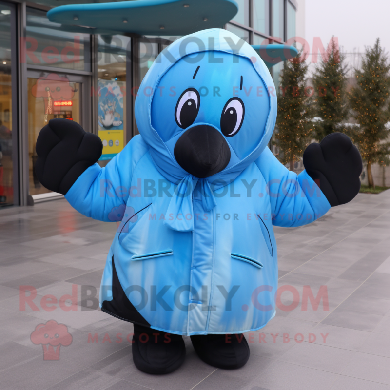 Black Blue Whale mascot costume character dressed with a Parka and Gloves Black Blue Whale mascot costume character dressed with a Parka and Gloves