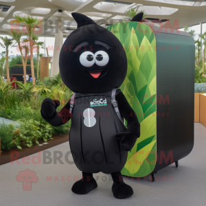 Black Radish mascot costume character dressed with a Rash Guard and Backpacks