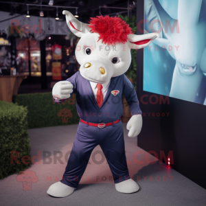 Red Bull mascot costume character dressed with a Poplin Shirt and Ties