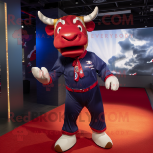 Red Bull mascot costume character dressed with a Poplin Shirt and Ties