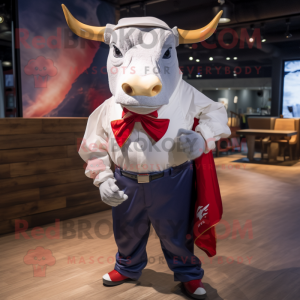 Red Bull mascot costume character dressed with a Poplin Shirt and Ties