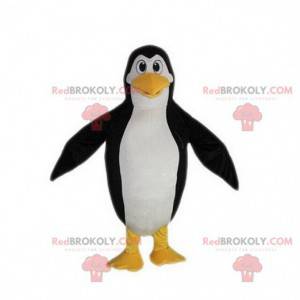 Mascota de pingüino blanco y amarillo negro, disfraz de