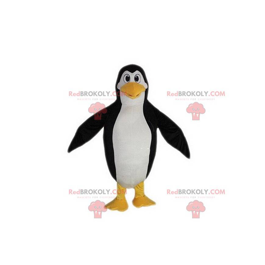 Mascota de pingüino blanco y amarillo negro, disfraz de