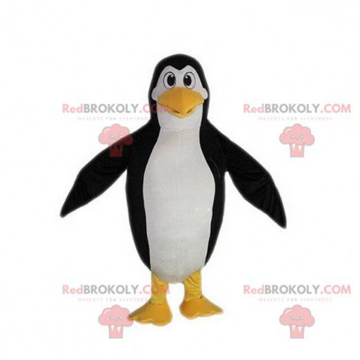 Mascotte pinguino bianco e giallo nero, costume da pinguino -