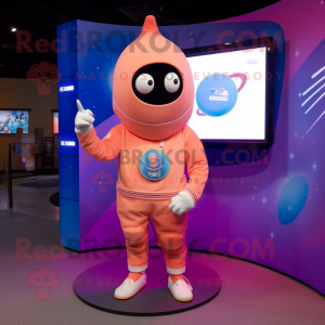 Peach Astronaut mascot costume character dressed with a Yoga Pants and Shawl pins