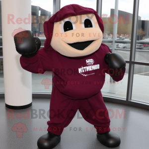 Maroon Boxing Glove mascot costume character dressed with a Hoodie and Ties