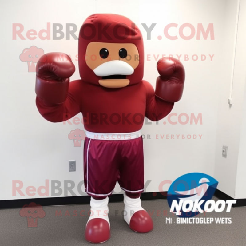 Maroon Boxing Glove mascot costume character dressed with a Hoodie and Ties