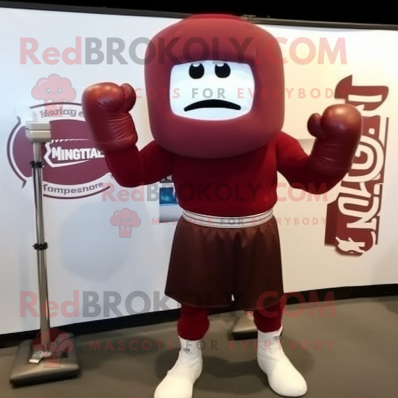 Maroon Boxing Glove mascot costume character dressed with a Hoodie and Ties Maroon Boxing Glove mascot costume character dressed with a Hoodie and Ties