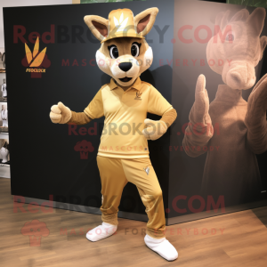 Gold Gazelle mascot costume character dressed with a Joggers and Hats